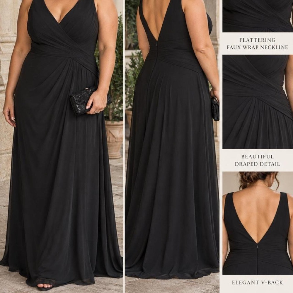 Morilee Madeline Gardner Black Chiffon Formal Maxi Gown Wedding Evening